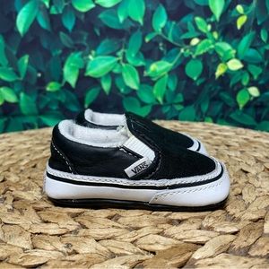 Vans slip on black white booties crib